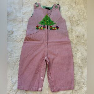 Lil Cactus Striped Red Christmas Tree Baby Overalls